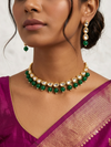 Meraki Kundan Set with Green Beads On Back Minakari Work