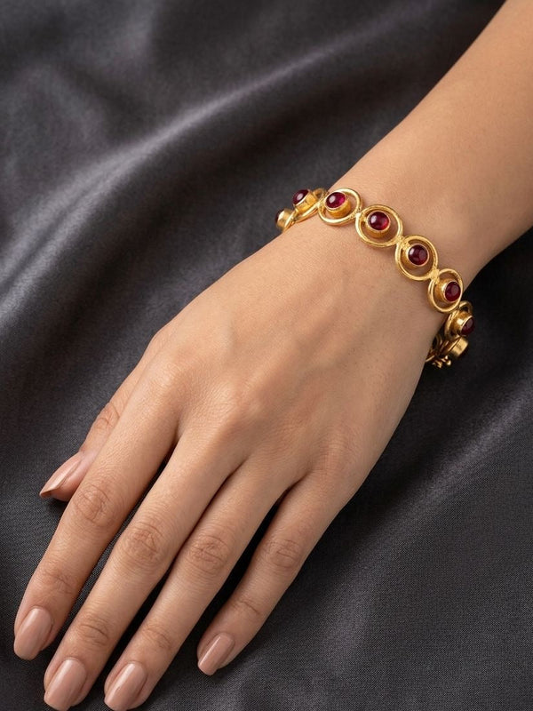 Red Garnet Color Round Shape Brass Bracelets