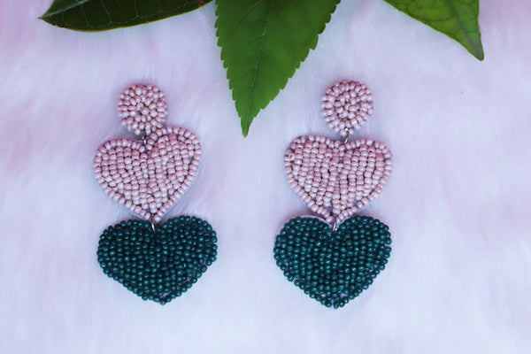 Beaded Doublet Heart Shape Earring