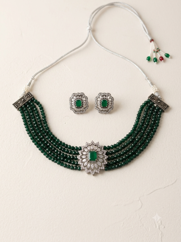 Meraki Stone -Studded Beaded Necklace & Earrings set