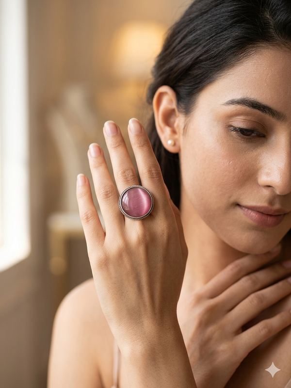 Meraki Silver Plated Round Shaped Ring