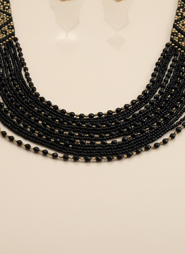 Flower Printed Beaded Layered Necklace