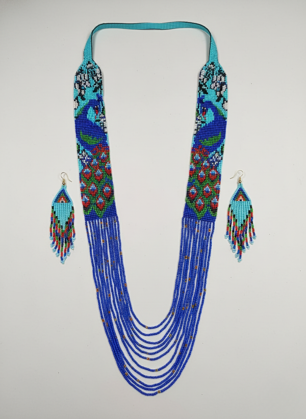 Peacock Design Blue Beads Necklace