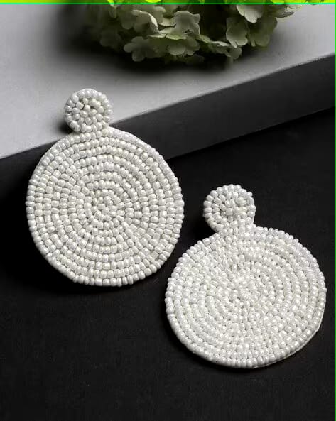 Round Fabric Beaded Earrings