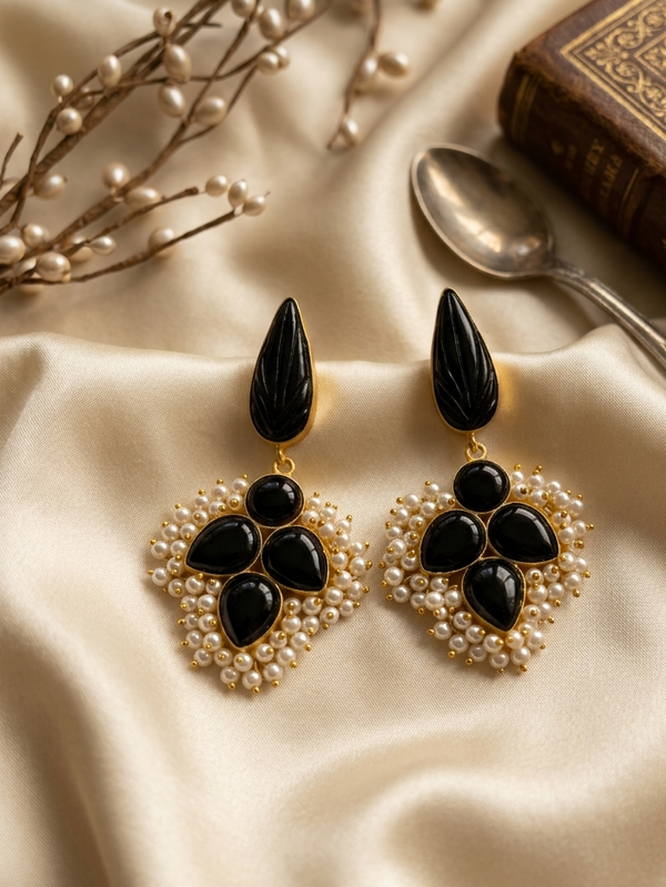 Gold Plated Quartz Floral Traditional Drop Earring