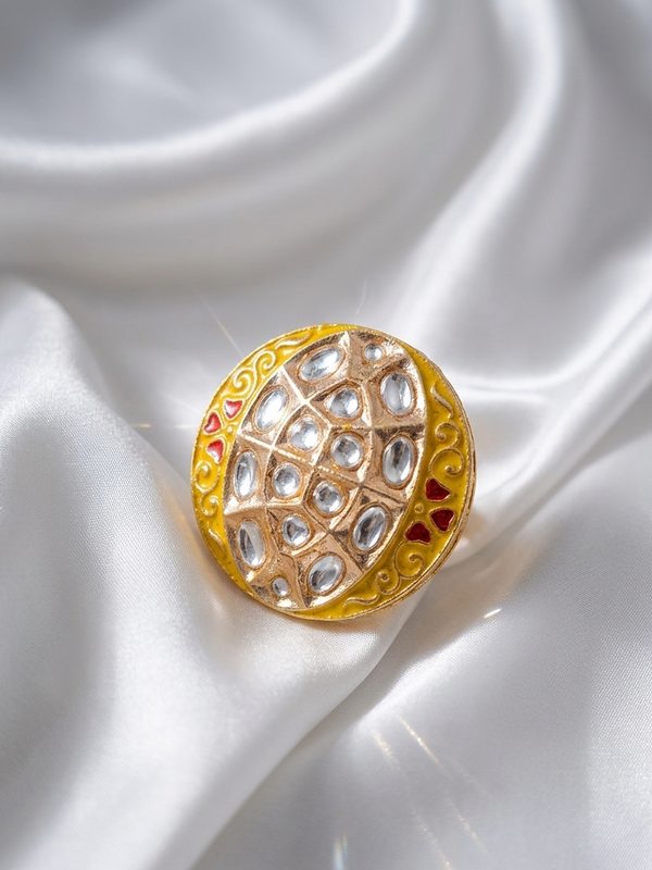 Meraki Trends GoldPlated Yellow Colour Round Shaped Stone Ring