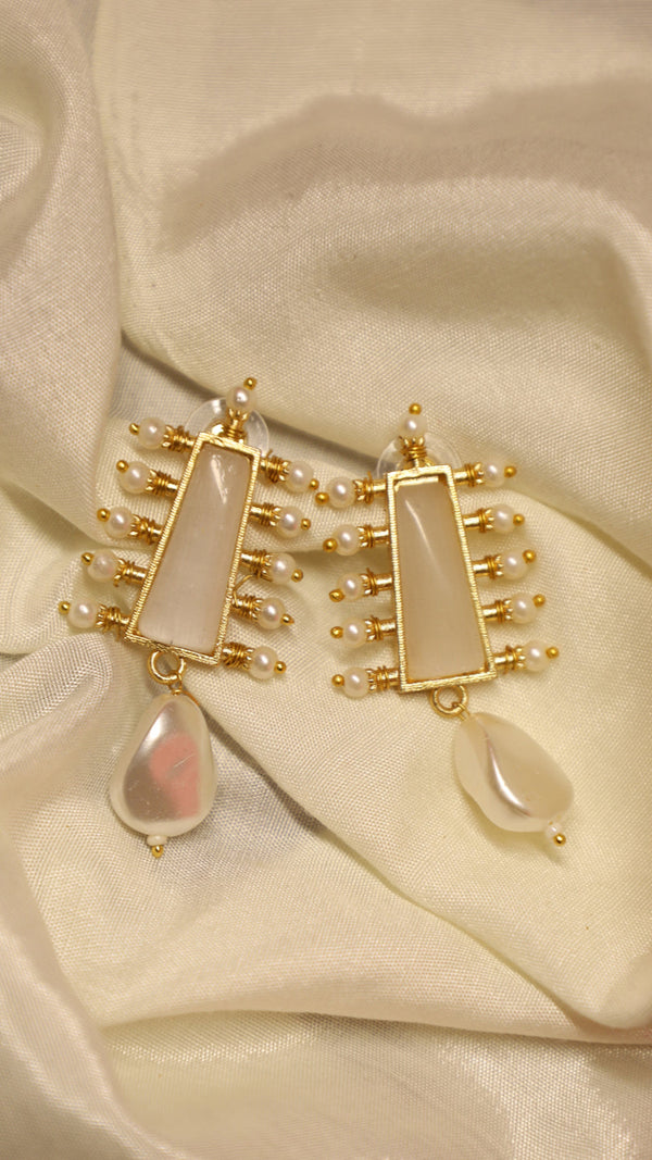 Brass Monalisa Stone Beaded Earrings