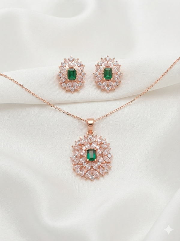 Emerald CZ Diamond Necklace Set