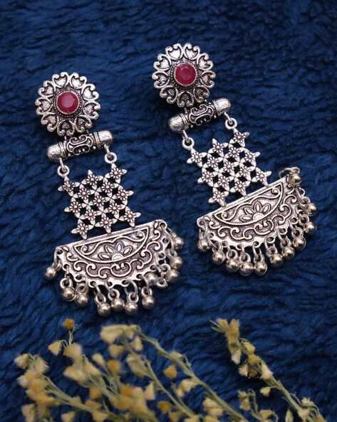 Long Traditional Oxidized Hanging Earrings
