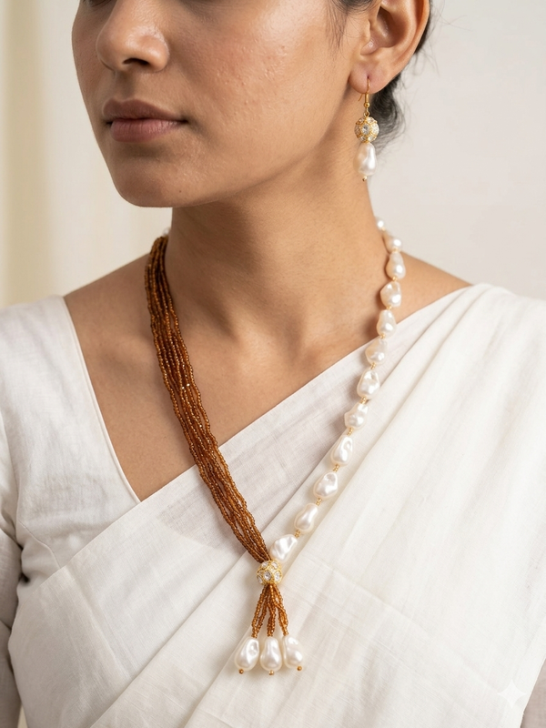 Beads And Pearls Diamond Studded Mala
