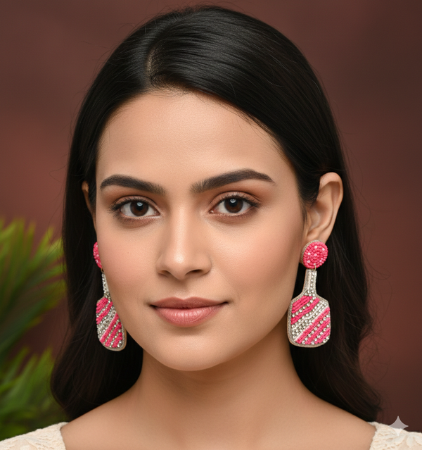 Pink Bottle Beads Earrings