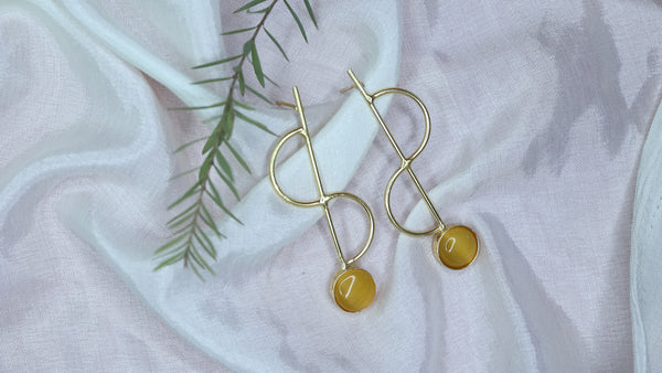 Golden And White Partywear Delicate Brass Earrings