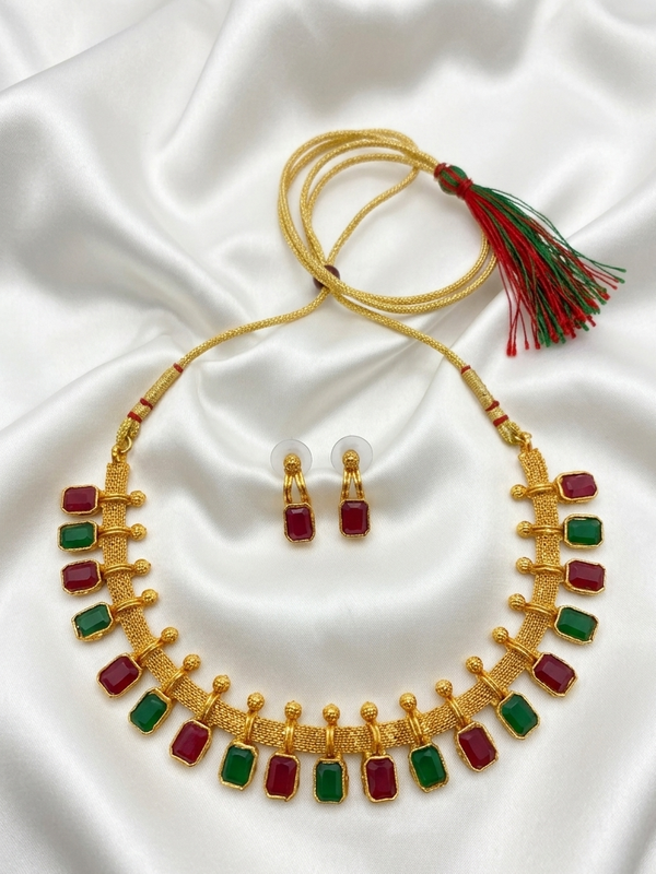 Green & Magenta Gold Plated Necklace
