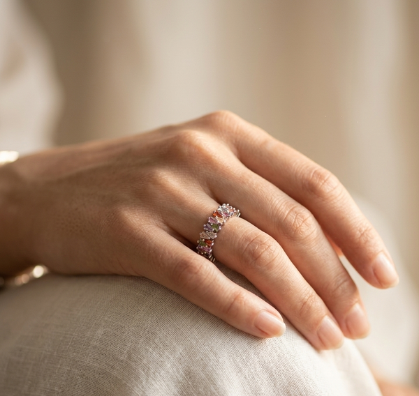 Meraki Trends Silver Plated Multistone Ring