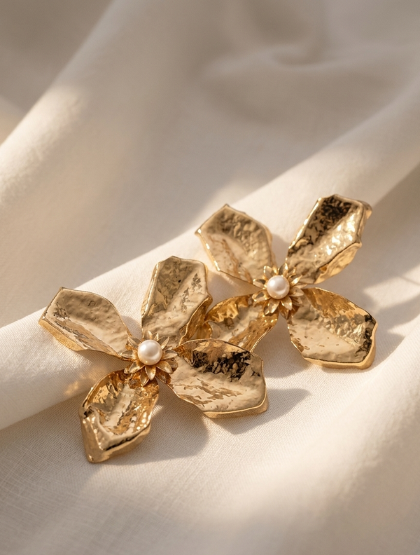 Flower Design Earrings with Pearl