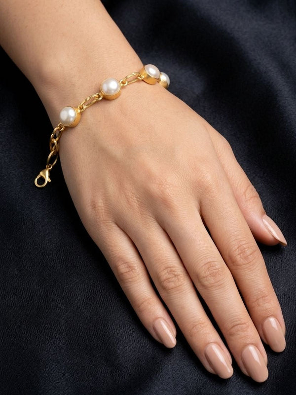 Meraki Gold Plated Bracelet with Pearl Gemstone