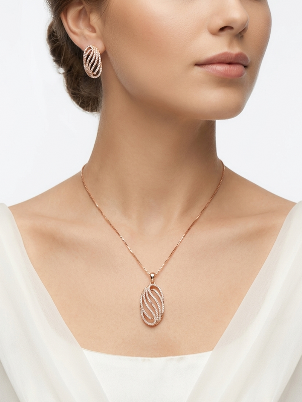 Buy Dazzling Rose Gold Pendant Set