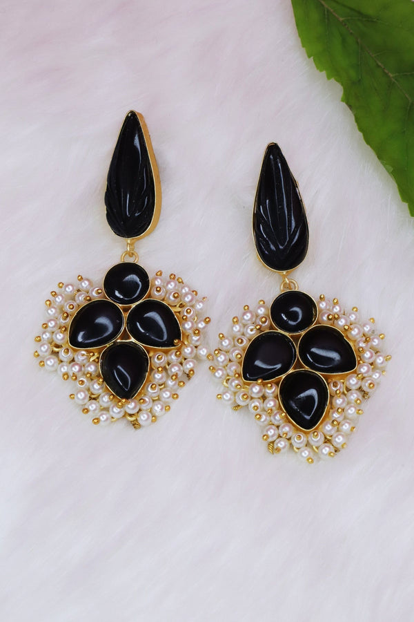 Gold Plated Quartz Floral Traditional Drop Earring