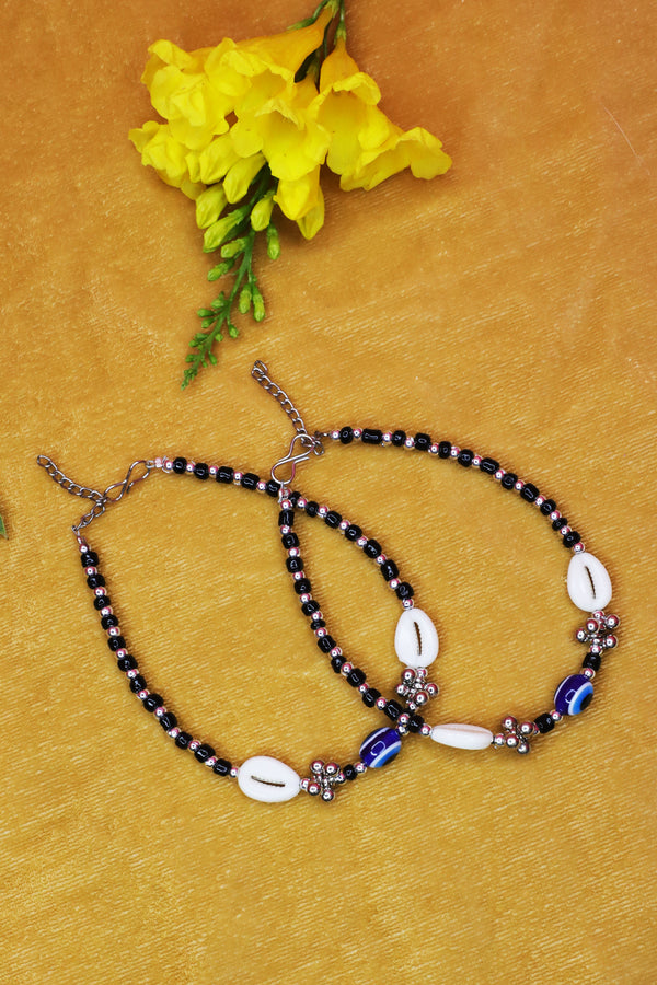 Silver Plated Evil Eye Shell Anklet