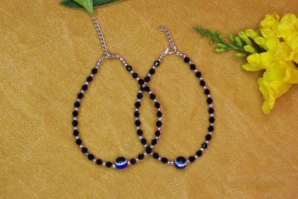 Black Beads Silver Nazariya Anklet