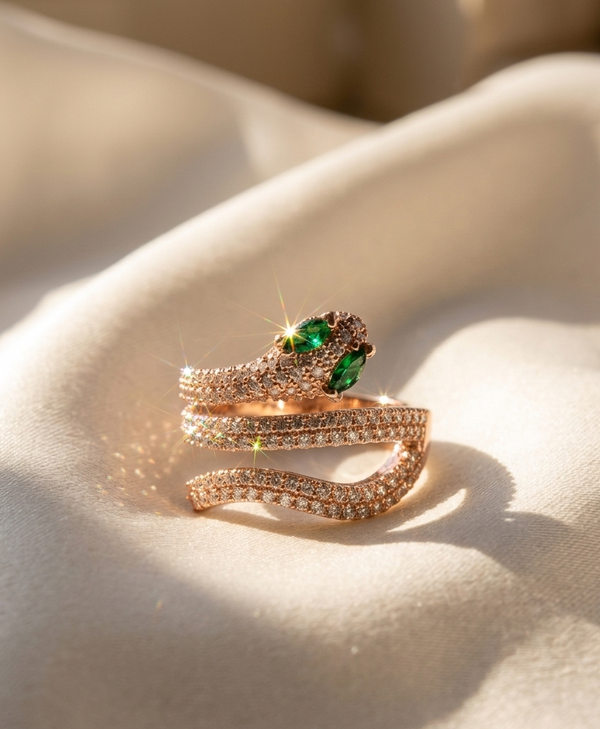 Women Gold-Plated Stone Studded Adjustable Snake Ring