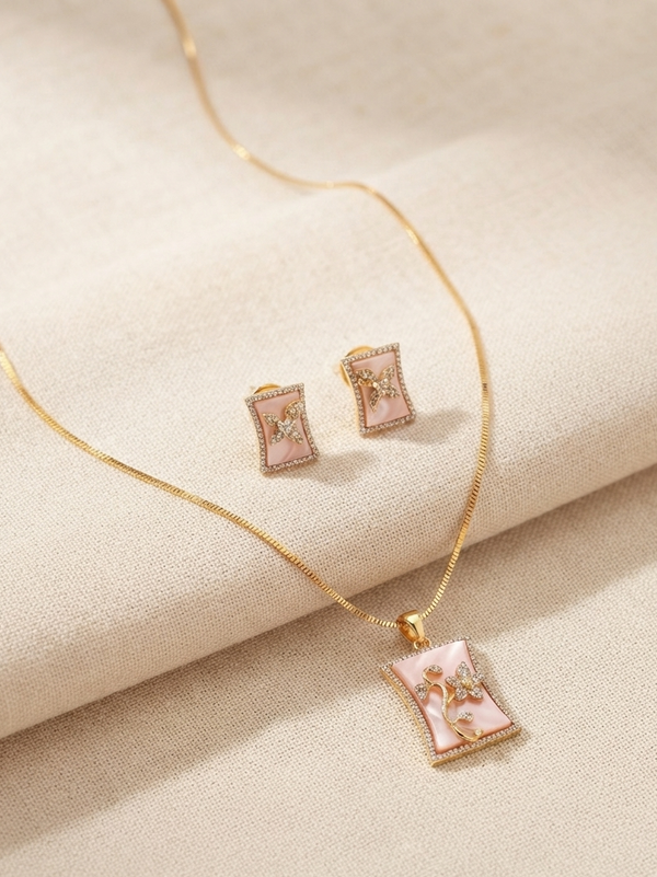 Pink Flower Pendant Set