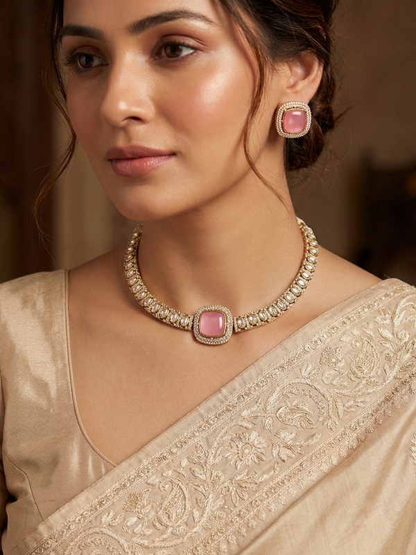 Silver Plated Kundan Polki Choker Set
