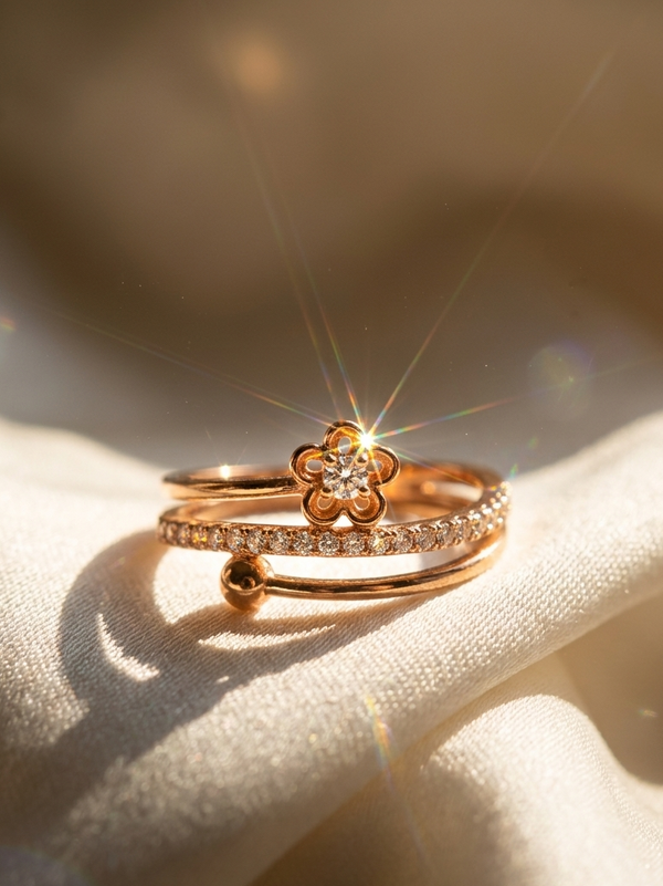 Flower Rose Gold Diamond Ring