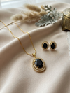 Meraki Gold plated Studded Pendant Sets with Earrings