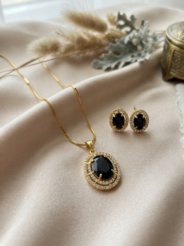 Meraki Gold plated Studded Pendant Sets with Earrings