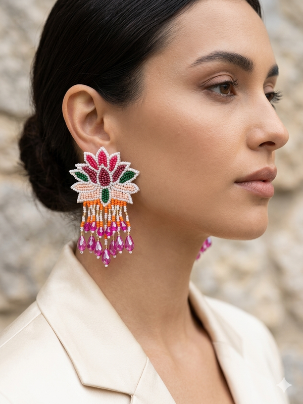 Lotus Design Beaded Earrings