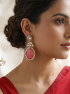 Resin Art Pink Kundan Earrings
