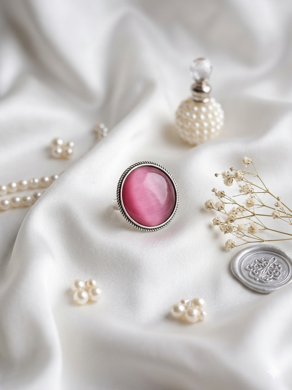 Meraki Silver Plated Round Shaped Ring