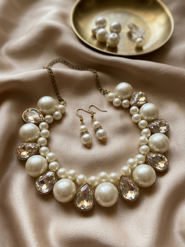 Big Pearl Choker Set with Stone