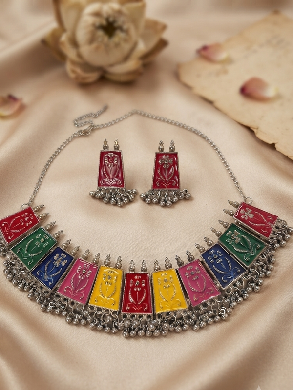 Oxidized Multicolor Ethnic Adjustable Choker