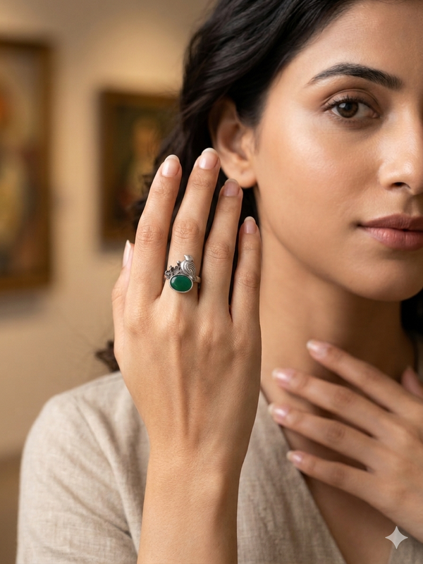 Meraki Sparrow Shape With Stone Oxidized Ring