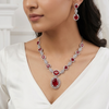 Rhodium Plated Round Shaped Necklace Set
