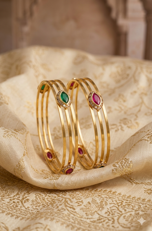 Gold Plated Multicolour Stones Bangles
