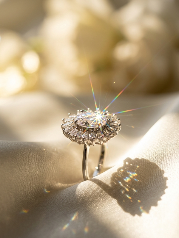 Drop Shaped White Stone Platinum and CZ Ring