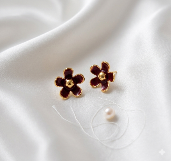 Red Flower Stud Earrings