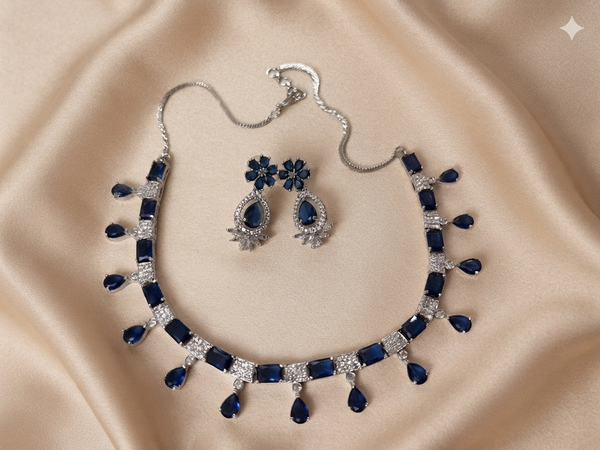 Exclusive Royal Blue Diamond Studded Choker Set