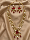 Double Line Gold Plated Kundan Polki Maroon Necklace Set