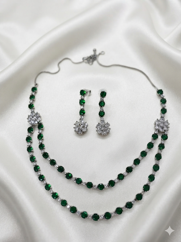 Green And White Double Layer Diamond Necklace