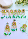 Handmade Crystal Drop Green Haldi Jewellery Set