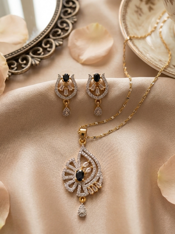 Blue Stone Teardrop Pendant Set