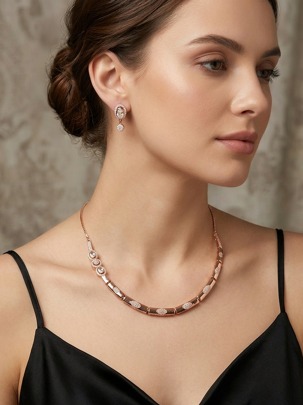 Rose Gold Plated Geometric Designer Choker Set