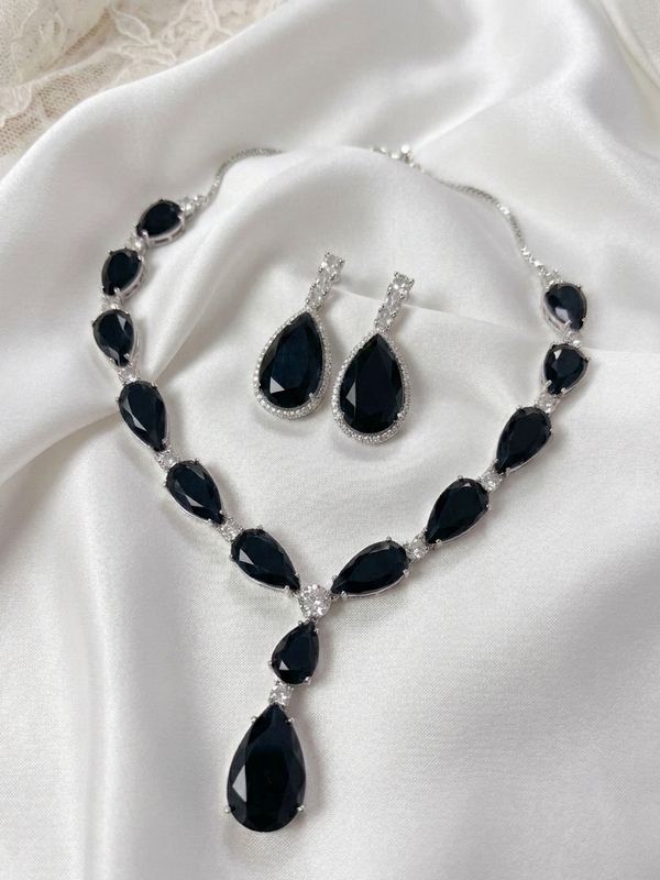 AD Black Stone Teardrop Jewelry Set