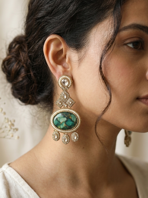 Resin Art Traditional Kundan Earrings