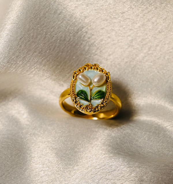 Anti-Tarnish Enamel Flower Adjustable Ring