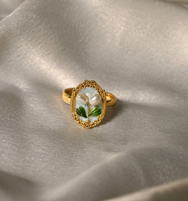 Anti-Tarnish Enamel Flower Adjustable Ring